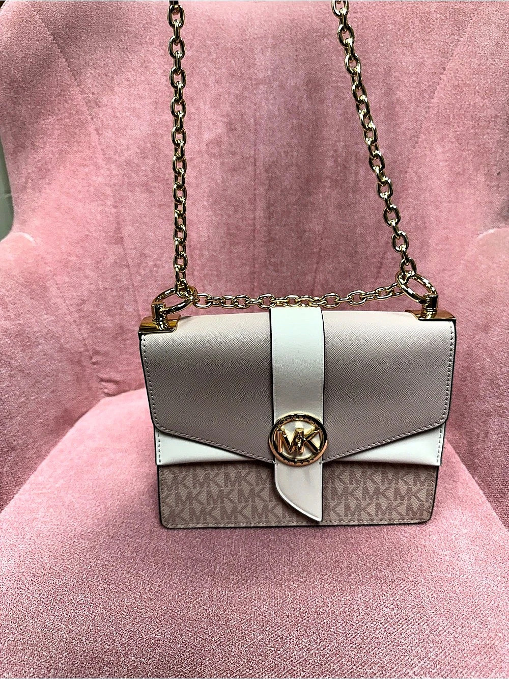 Michael Kors Hamilton Medium Signature Logo Satchel Pink & White